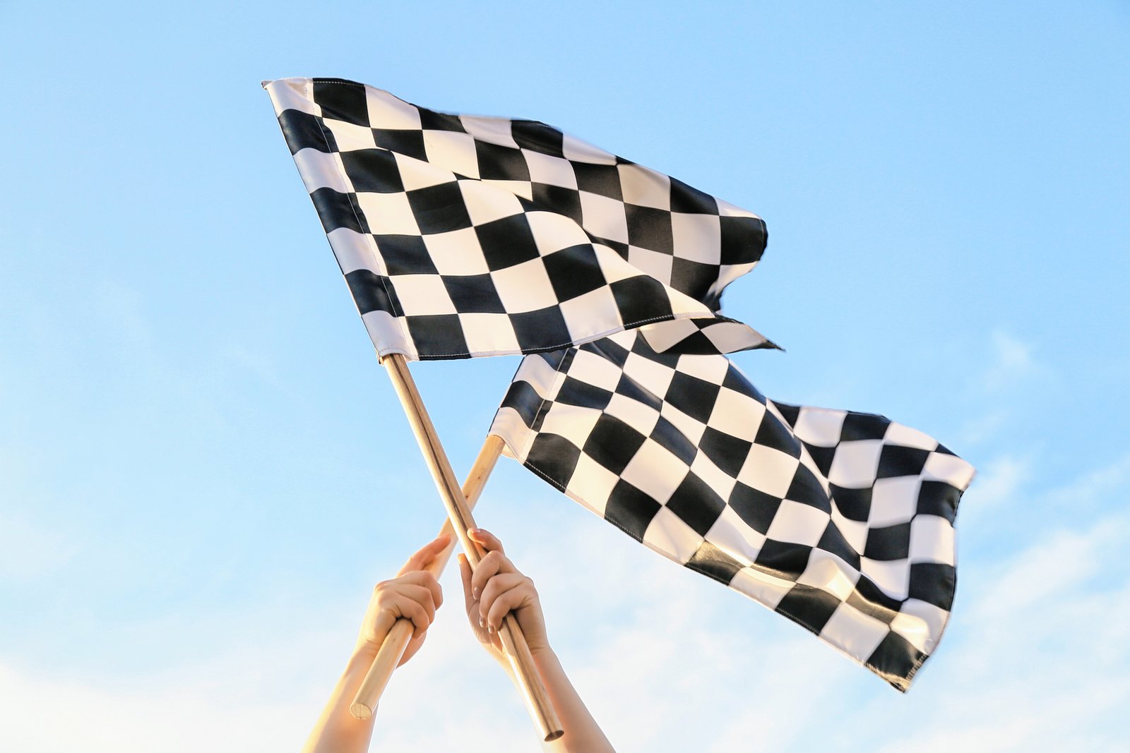 Woman with Racing Flags Outdoors